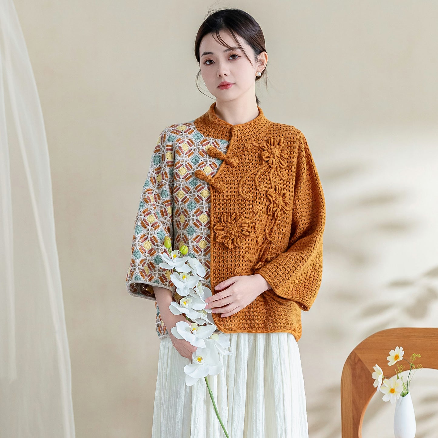 Ruyi Flower Blossom Cardigan Crochet Yarn Kit | Shi, Ci, Fu Series | Susan's Family