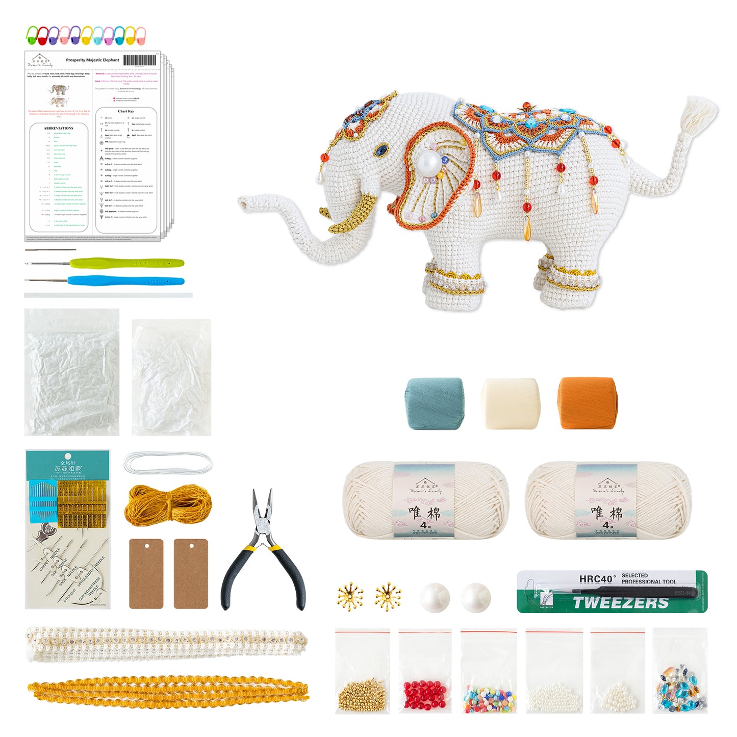 Prosperity Majestic Elephant Crochet Yarn Kit | Chinese Aesthetics Series | Susan's Family