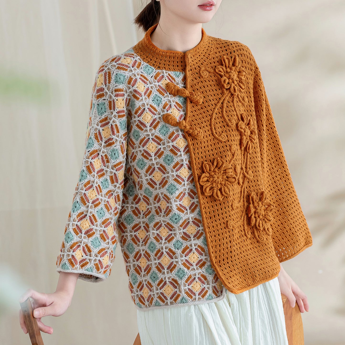 Ruyi Flower Blossom Cardigan Crochet Yarn Kit | Shi, Ci, Fu Series | Susan's Family