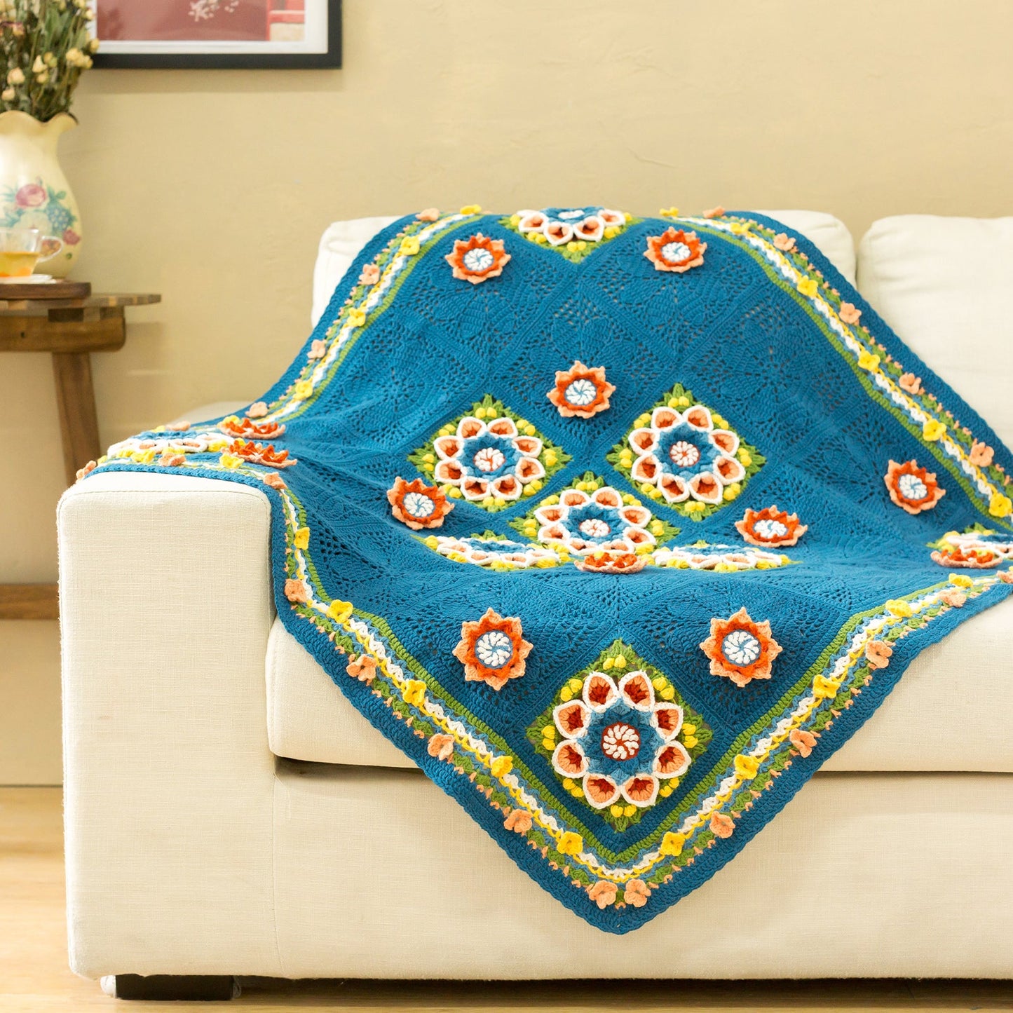 Baoxiang Flower Glazed Wall Pattern Blanket Crochet Yarn Kit | Susan's Family Beginners Crochet Kit  Baoxianghua Glass Shadow Tapestry