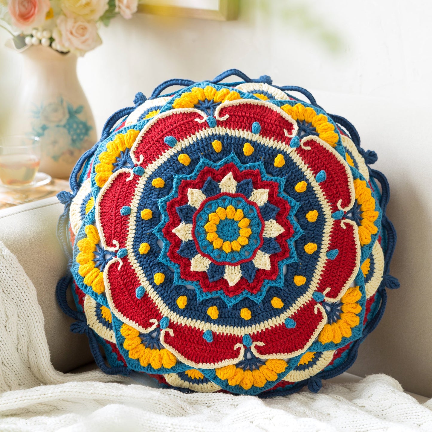 Lotus Jewel Pillow Case Crochet Yarn Kit | Susan's Family Chinese Aesthetics Cushion Cover