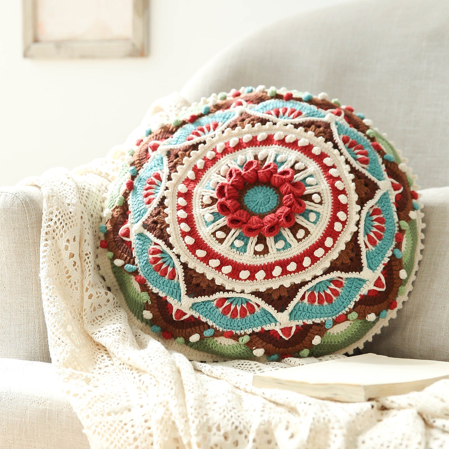 Dunhuang Scroll Lotus Pillow Cover Crochet Yarn Kit | Susan's Family Dunhuang Canopy Pillowcase Dunhuang Style