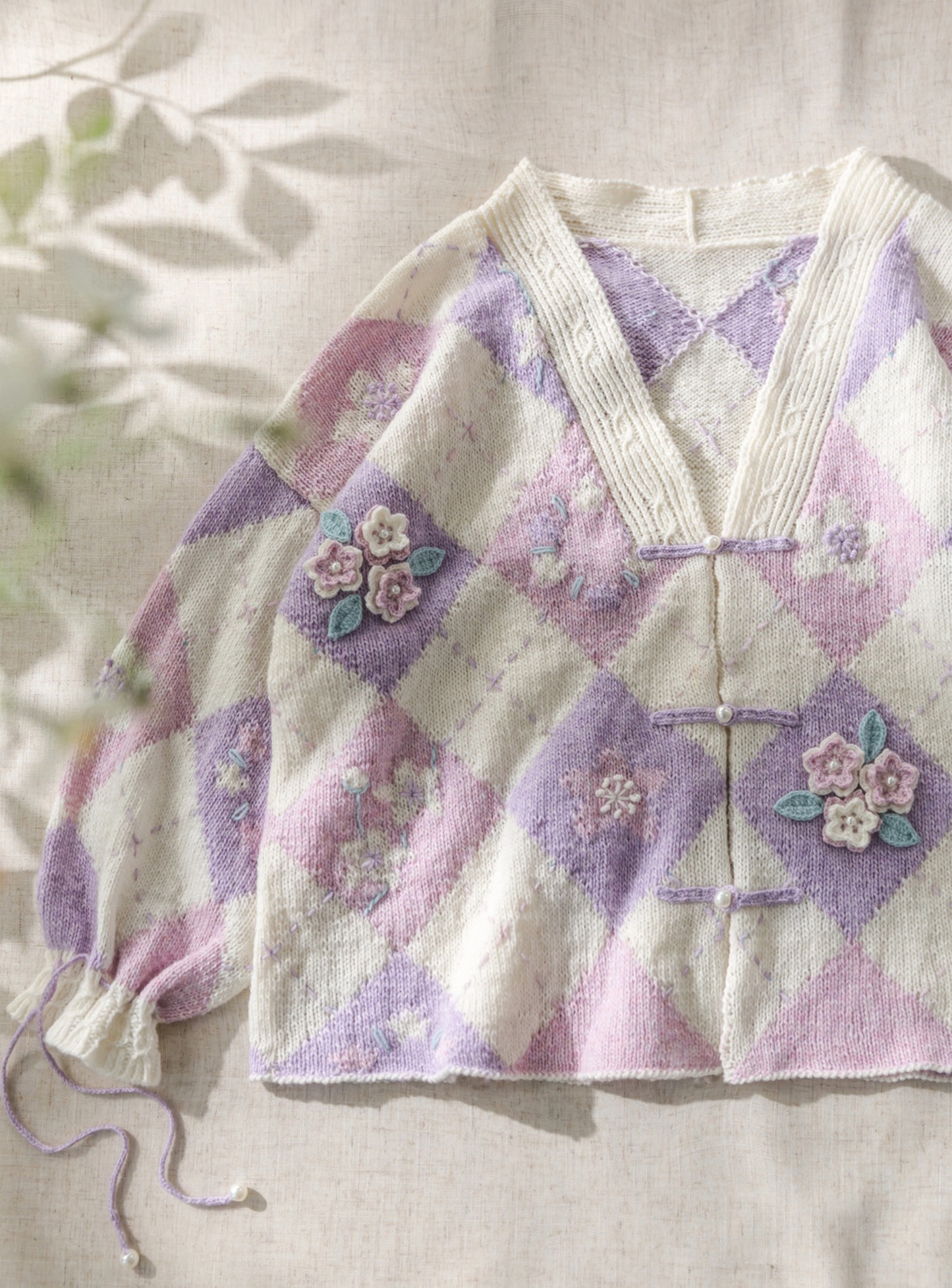 Modèle numérique de tricot de cardigan Shuitian à fleurs de pêcher