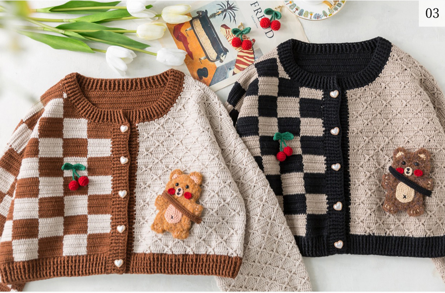 Plaid Bear Cardigan Crochet Yarn Kit | Retro Nostalgia Series | Susan's Family