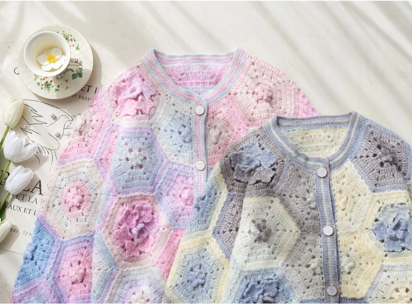 Dawn Blossom Cardigan Crochet Yarn Kit | Herbal Chronicle Series | Susan's Family