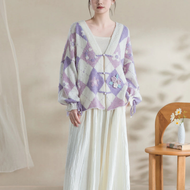 Modèle numérique de tricot de cardigan Shuitian à fleurs de pêcher