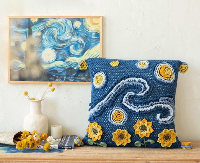 Sunflowers in Starry Night Cushion Case Yarn Kit | Tribute to Art Series | Susan's Family